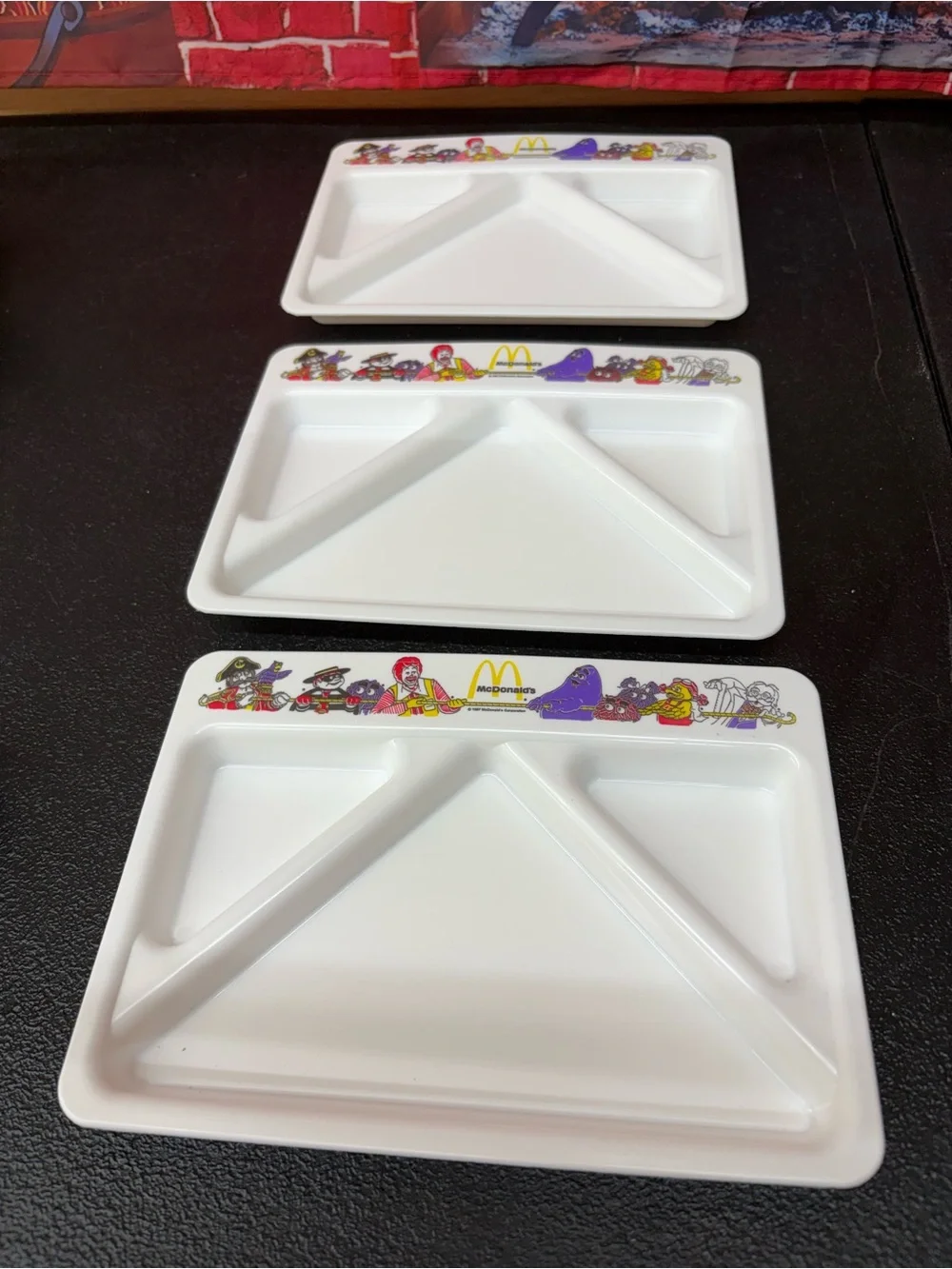 3 1987 McDonald's White Plastic Divided Kids Tray with Character Trim